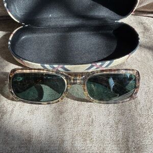 Burberry Plaid Sunglasses with Green Lenses